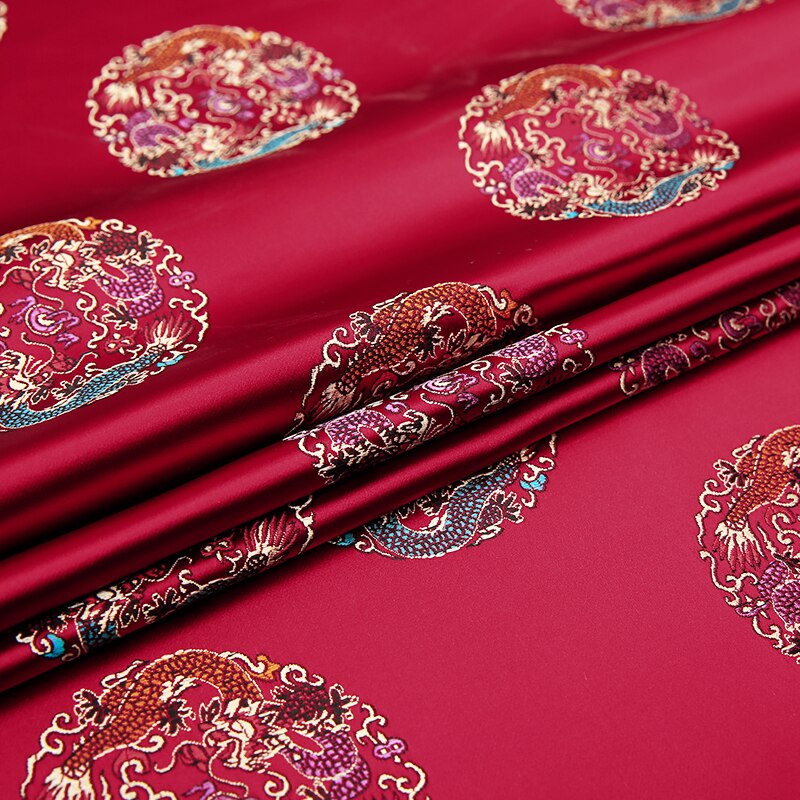 75Cm Brocade Zijde Stof Bloem Stof Nylon Stoffen Voor Naaien Materiaal Voor Jurk Textiel Stof: Bourgondië