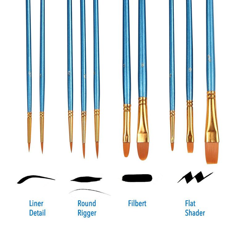10 Stuks Ronde Spitse Punt Nylon Haar Borstel Set Met 2 Stuk Verf Lade Palet