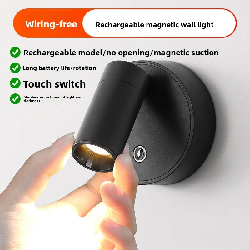 Trådløs magnetisk usb-ladende vegglampe uten kjedelig nødvendig soveromsarbeidsstue maleribelysning veggvaskelampe utendørs verandalampe