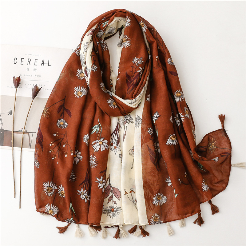 Bufanda de viscosa con borlas florales para mujer, chales y chales, Hijab, banda para el cabello femenina, pañuelo musulmán de lujo, pañuelos Echarpe de 180x90Cm
