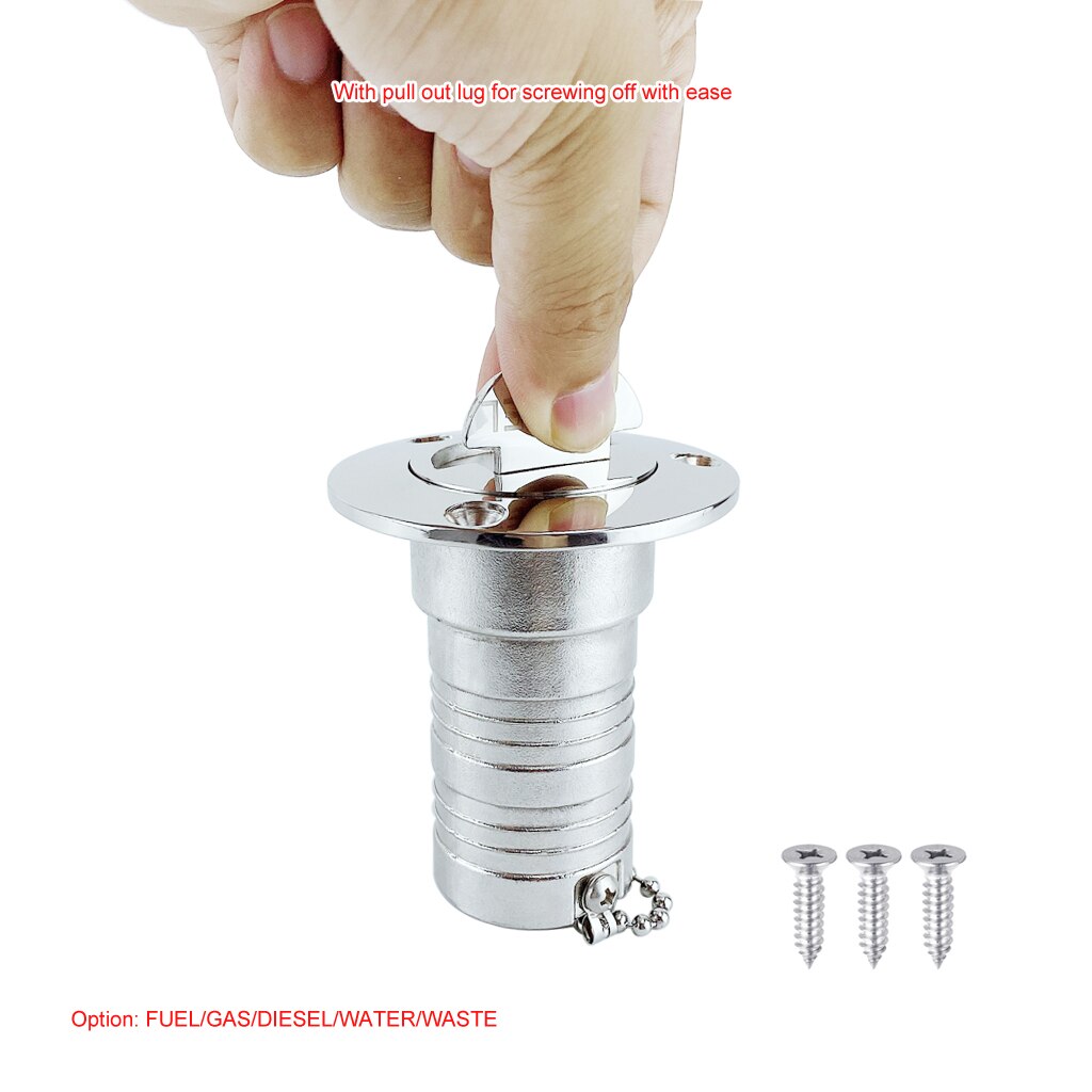 1.5" 38mm Deck Filler Fill FUEL GAS DIESEL WATER WASTE stainless steel 316 Keyless Cap boat Hardware accessories Socket yacht