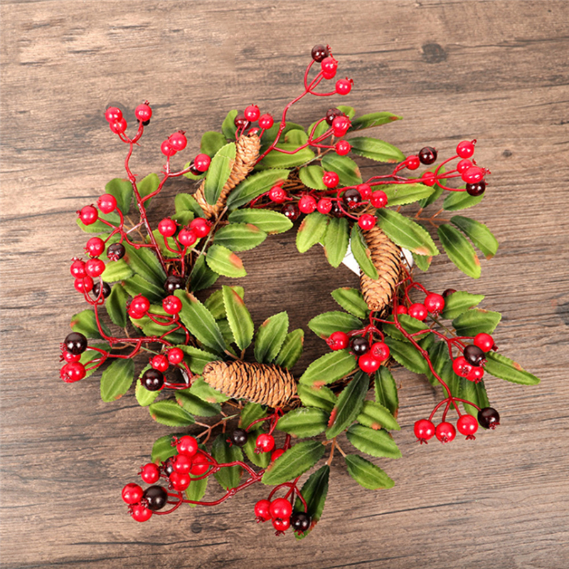 Christmas Wreath Door Decoration Artificial Foam Berry Wreath With Natural Pine Cone Pendant Wall Decor Wreath 40cm
