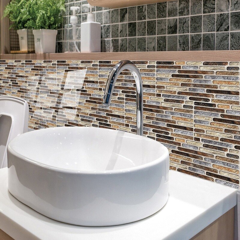 Retro Country Style Simulation Rectangular Tile Stickers Kitchen Bathroom Home Decoration Crystal Hard Piece Wall Stickers