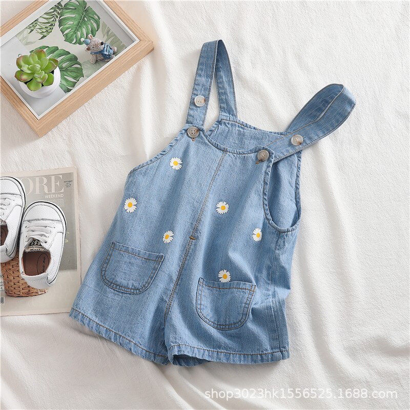 Zomer Baby Kids Jumpsuits Shorts Koreaanse Bloemen Denim Overalls Voor Meisje 1 2 3 4 Jaar Peuter Meisje Jeans shorts