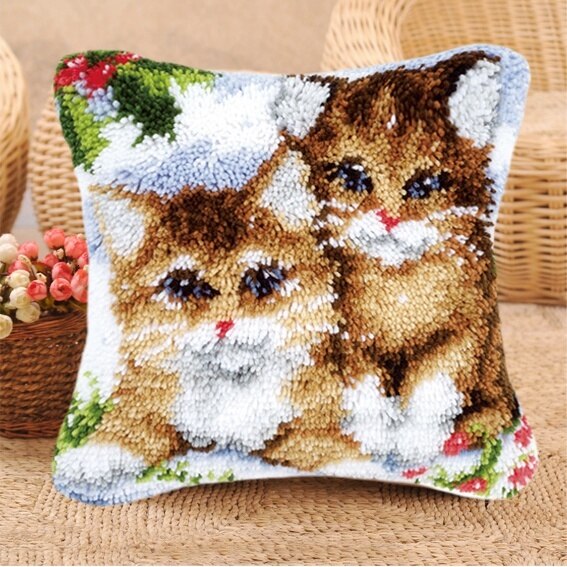 Foamiran Cat Latch Hook Kits Rug Canvas Cushion Pillowcase Latch Hook Embroidery Carpet Crocheting Unfinished ковровая вышивка: Orange