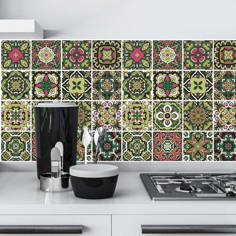 Table Masking sticker Kitchen bathroom deco waterproof DIY self-adhesive PVC wallpaper Retro thick pattern tile stickers custom