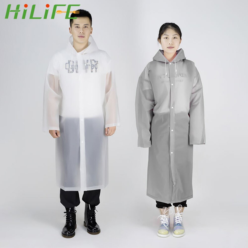 HILIFE Women Men Transparent Raincoat Outdoor Travel EVA+PE Rainwear Wide Cuffs Waterproof Camping Portable 5 Colors
