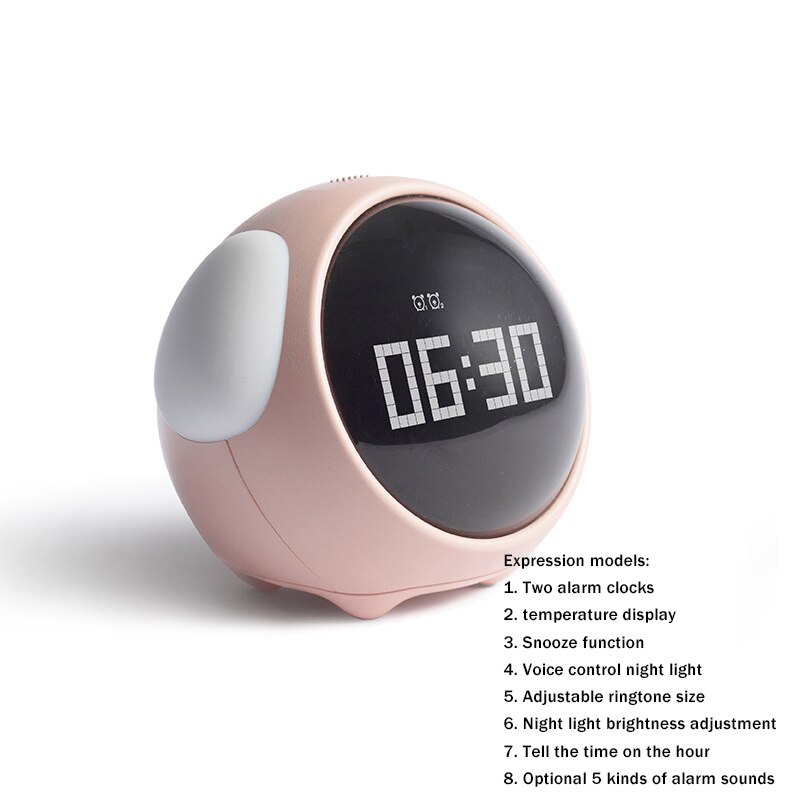 LED digital Cute Expression Pixel Kids Alarm Clock Multifunction Electronic Digital LED Night Wake Up Light Table digital clock: Pink