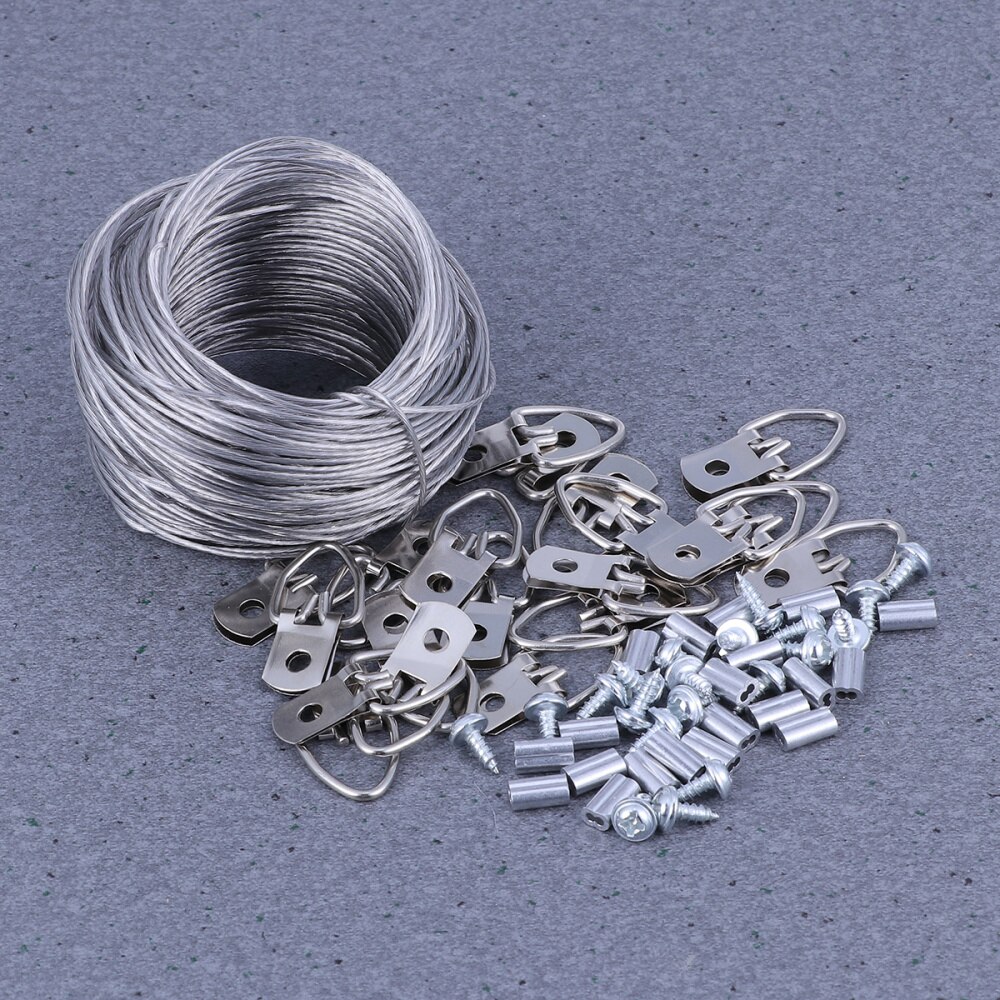 30.5M Rubberized Wire Rope and 20sets Photo Frame Hanging Hooks Kit Picture Hangers Picture Hanging Wire Set: Default Title