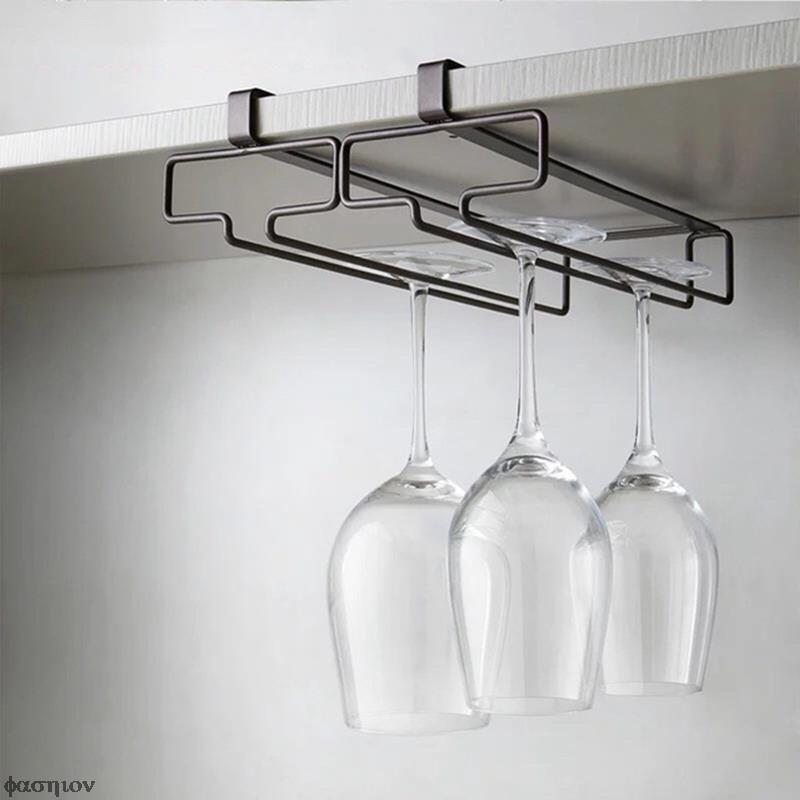 Wine Glass Holder Hanging Iron Rack Stemware Inverted Storage Shelf Champagne Goblet Cup Under Cupboard