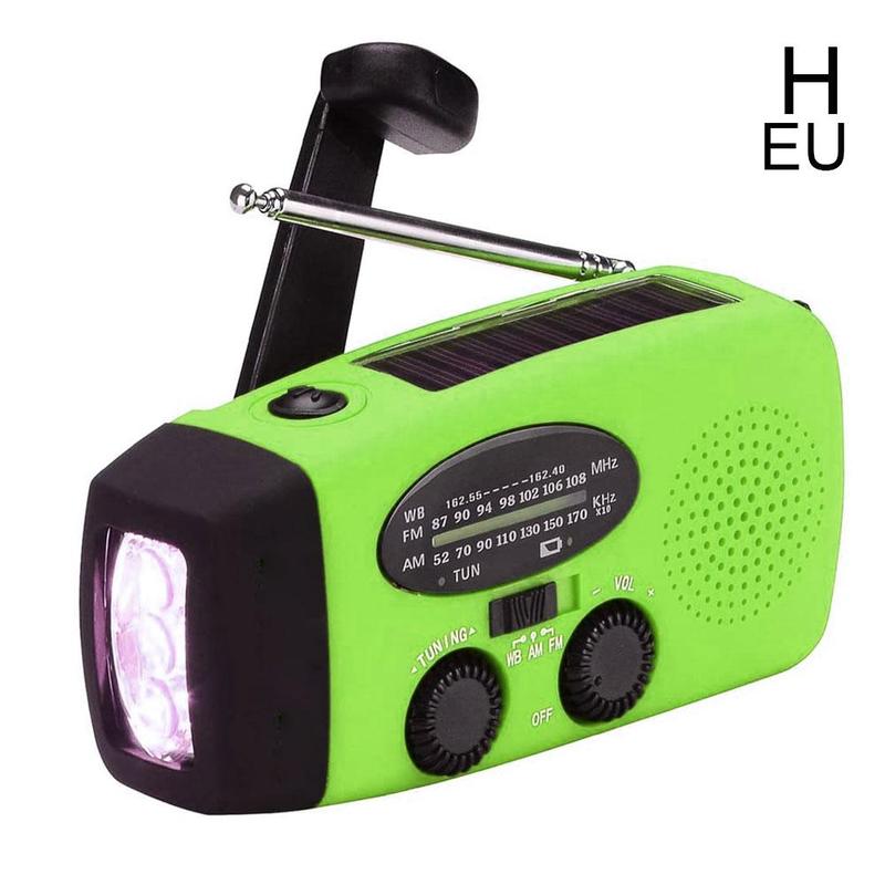 Outdoor Hand Radio Solar Crank Dynamo Self Powered AM/FM/NOAA Weather Radio Emergency Radio With LED Flashlight: Green EU 