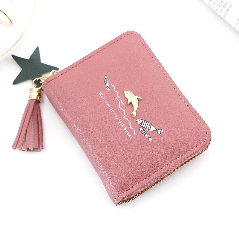 Kurze Frauen Geldbörsen Nette Liebe Quaste Haspe Geldbörse Karte Halfter Weibliche Kupplung Geld Tasche PU Leder Dame Reißverschluss: rose rot