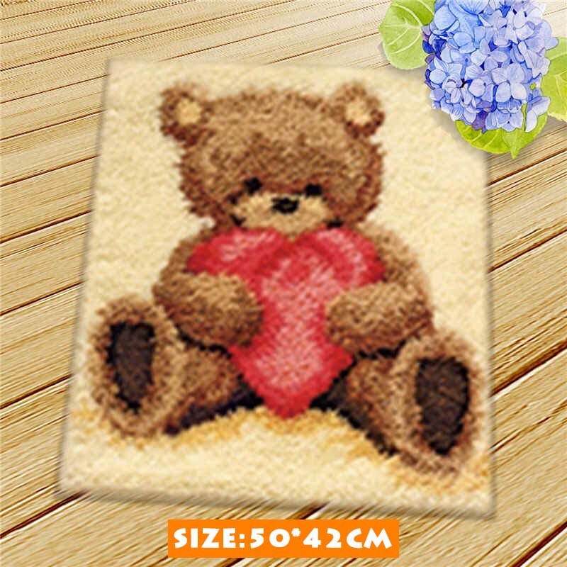 Bear Latch Hook Kits Diy Cushion Animals Klink Haak Kleed Bloemen Button Needlework Mat Kit Almofadas Klink Haak Kussen Bloem 3D: ZD092