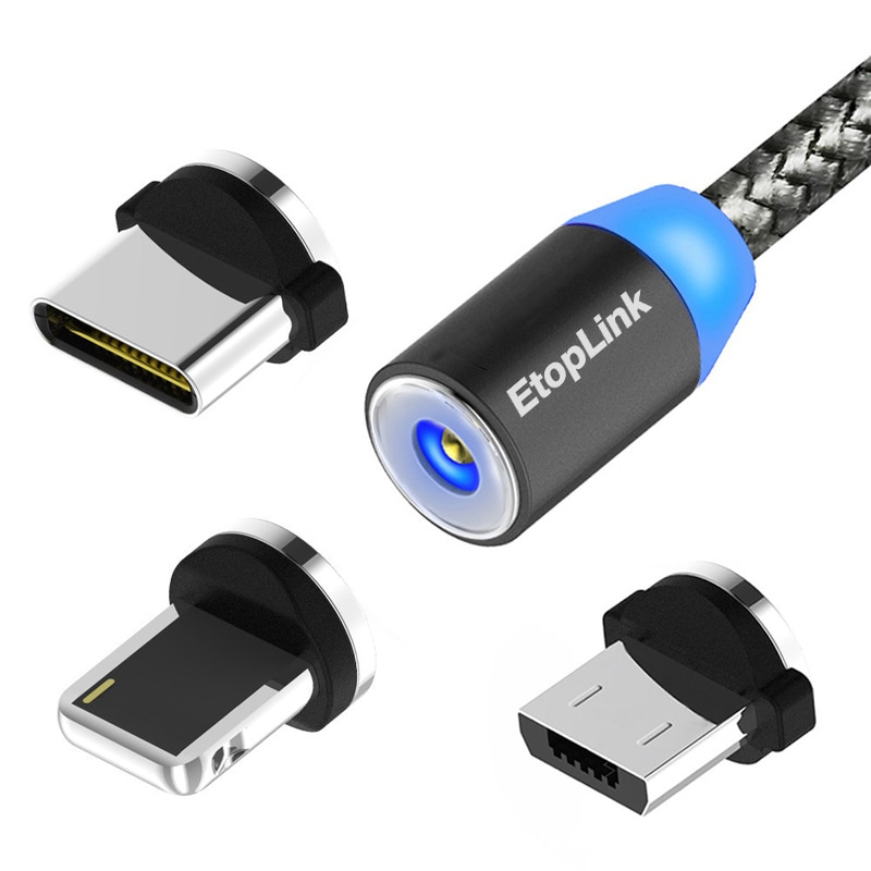 EtopLink Magnetische Kabel Opladen USB Kabel Magneet Zuig Nylon Charger Cable LED USB Kabels Micro USB Type C 3in1 Plug optionele