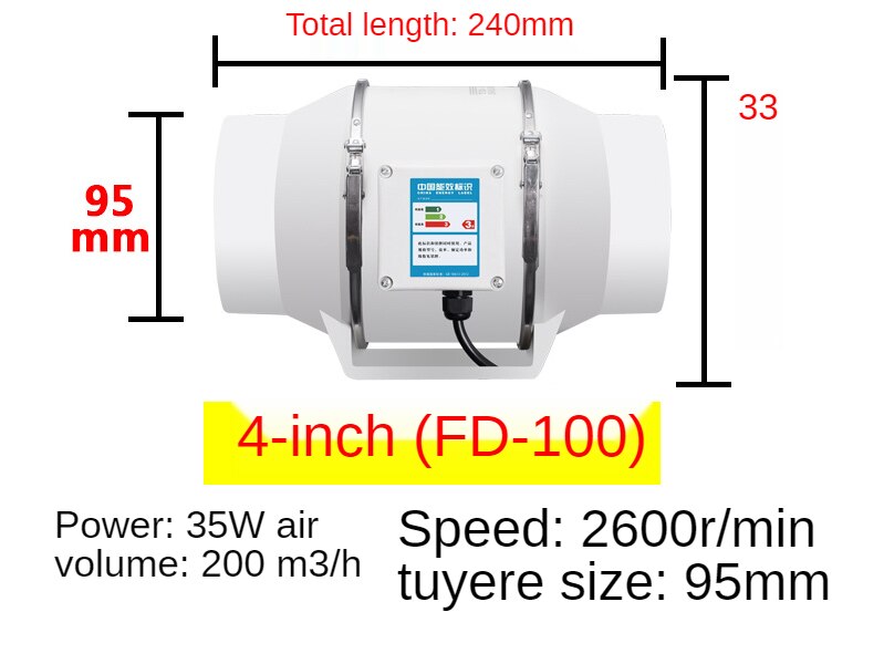 4 zoll 220V Auspuff Fans Hause Stille Inline Rohr Kanal Fan Bad Dunst Belüftung Küche Wc Wand Luft Reinigen ventilator: EU Adapter