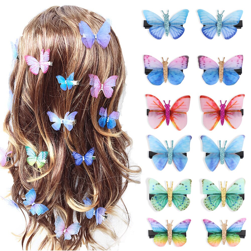 2 pièces belle strass papillon pince à cheveux Double couches Tulle épingle à cheveux accessoires de coiffure outils pour les femmes fille