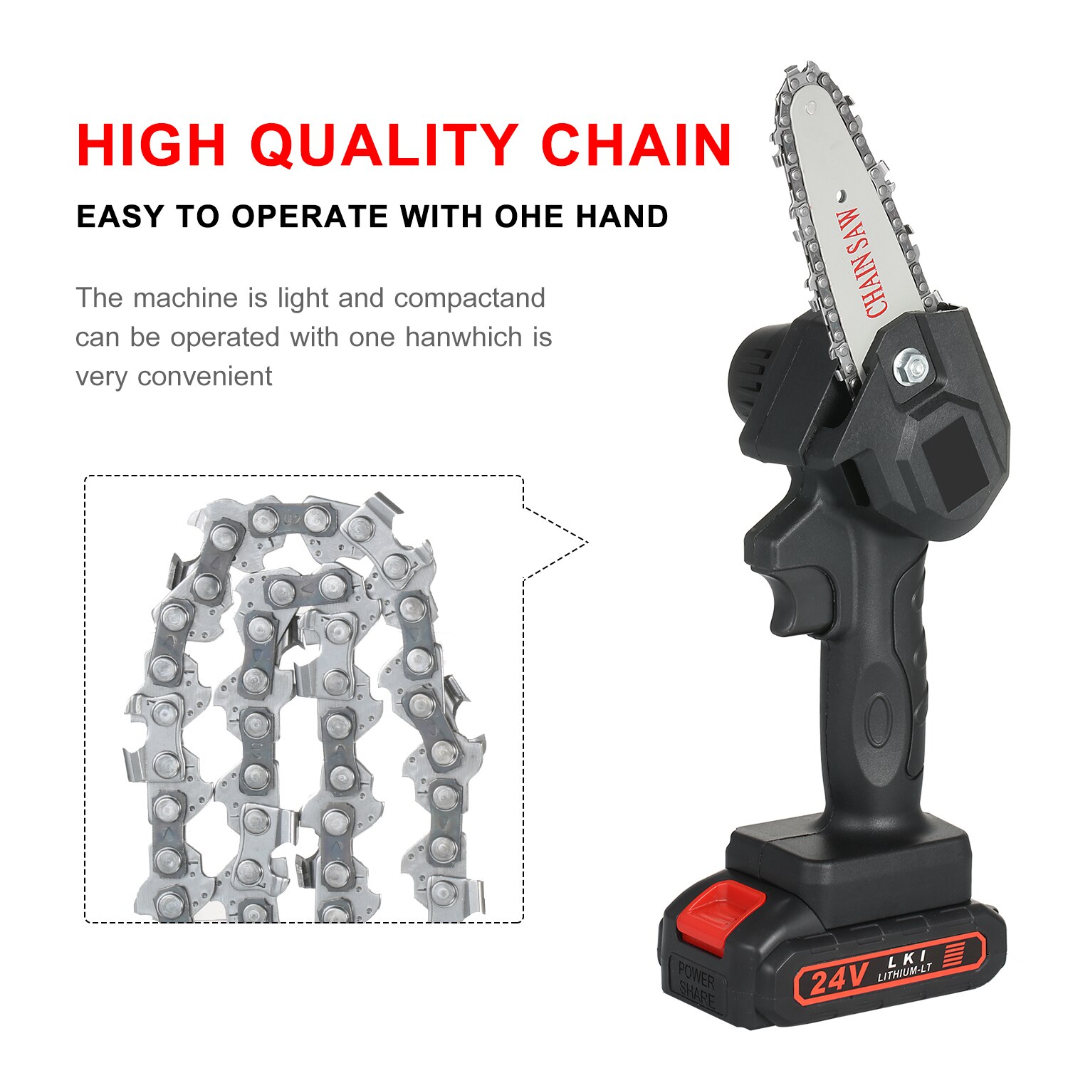 24V Mini Chainsaw 1500mAh Cordless Power Chain Saws 4-Inch Portable Electric Pruning Saw for Courtyard Tree Branch Wood Cutting