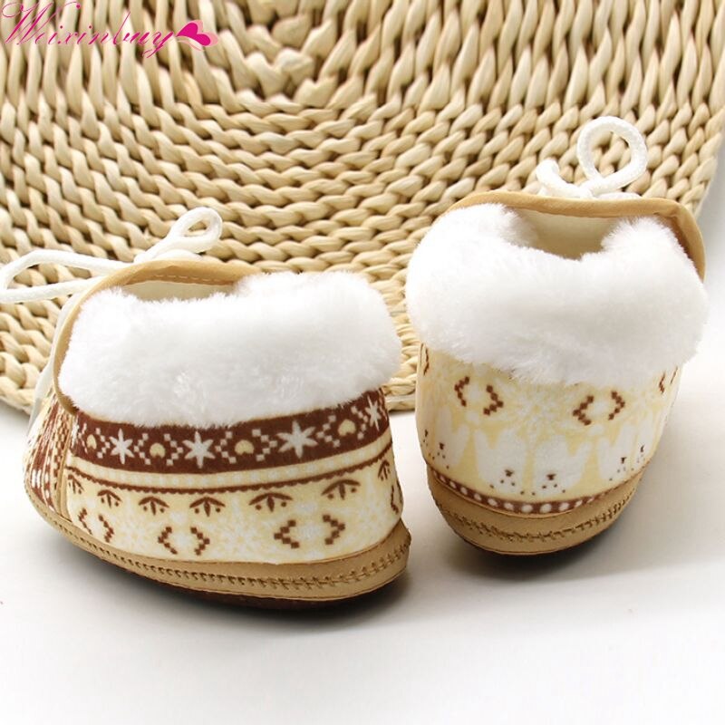 Warm Prewalker Boots Toddler Girl Boy Crochet Print Fleece Boot Lace Up Wool Snow Crib Shoes Winter Booties