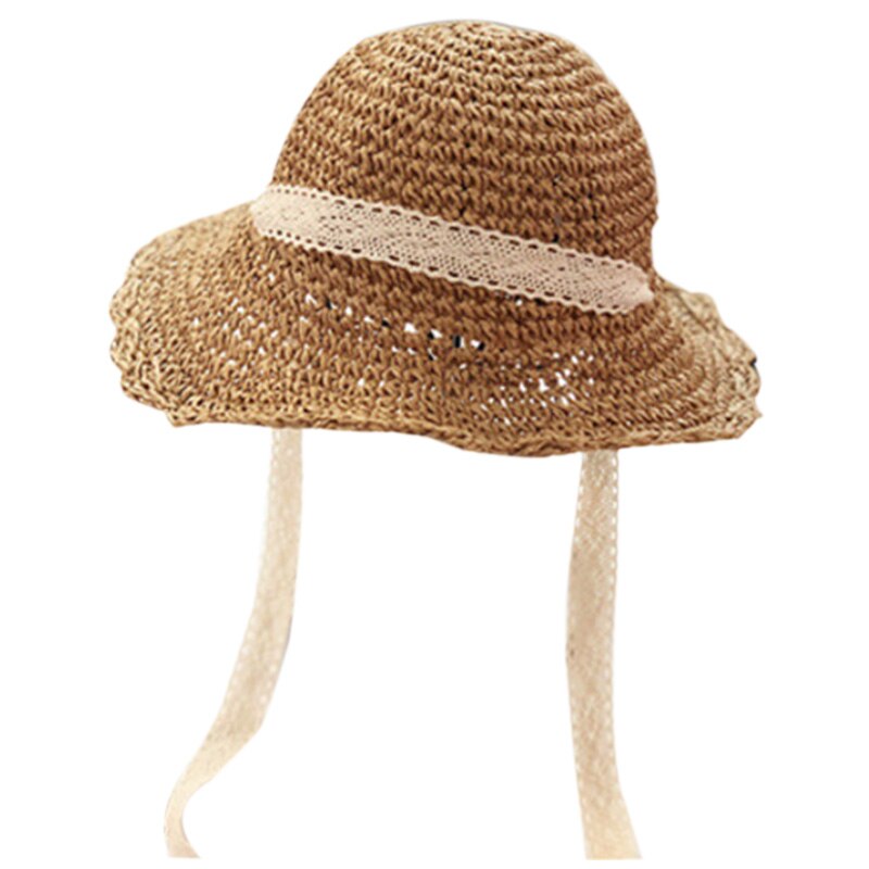 Chapéu de palha para crianças chapéu de aba larga artesanal rendas dobrável chapéu de praia feminino chapéu de verão bebê chapeau femme pai-criança boné: Khaki