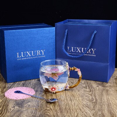 Luksus 3d blomster emalje duftende te kop kaffe vinglas udsøgt festival kasse europæisk stil romantik vasos de cristal: A 330ml korte