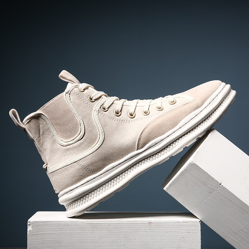 Siergan punk boots herr fritidsskor bekväma snörning höga skor höst hip hop man sneaker: Beige / 10