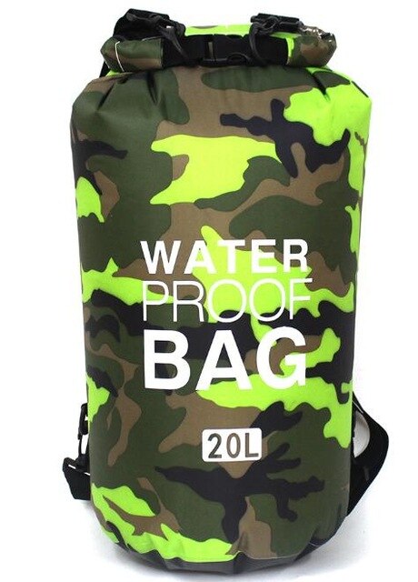 PVC Waterproof Dry Bag 10L 20L Camo Outdoor Diving Foldable Man Women Beach Swimming Bag Rafting River Ocean backpack: 20L Green