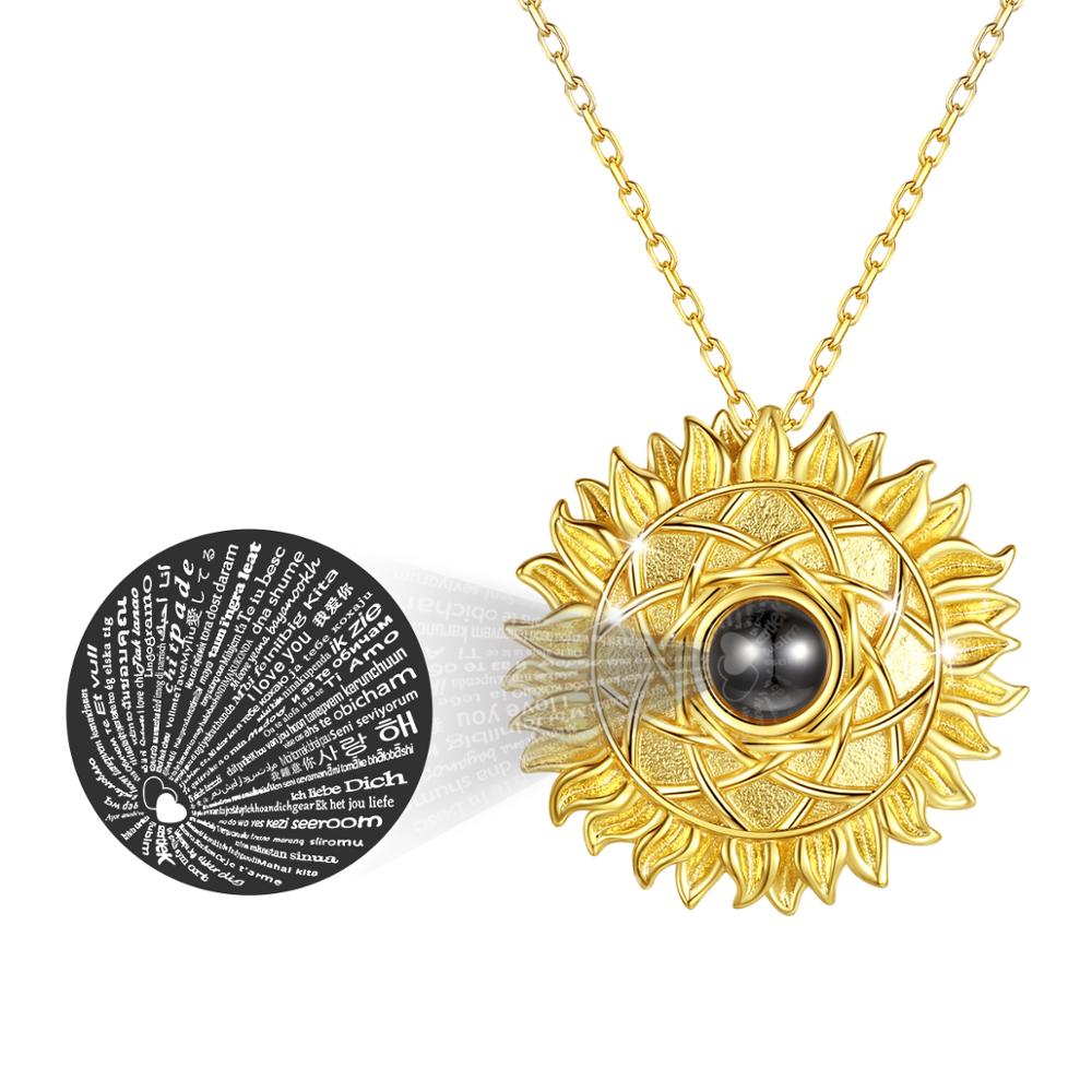 EUDORA – pendentif tournesol en argent Sterling 925 pour femme, collier d'été doré, je vous aime, 100 langues, avec boîte, sœur, bijoux fins