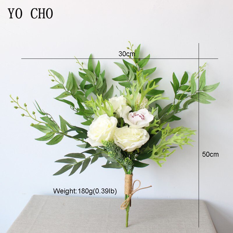 YO CHO panny młodej bukiet ślubny sztuczny kwiat róży z jedwabiu bukiet biały czerwony materiały ślubne hortensja orchidea azalia liści oliwnych: A4