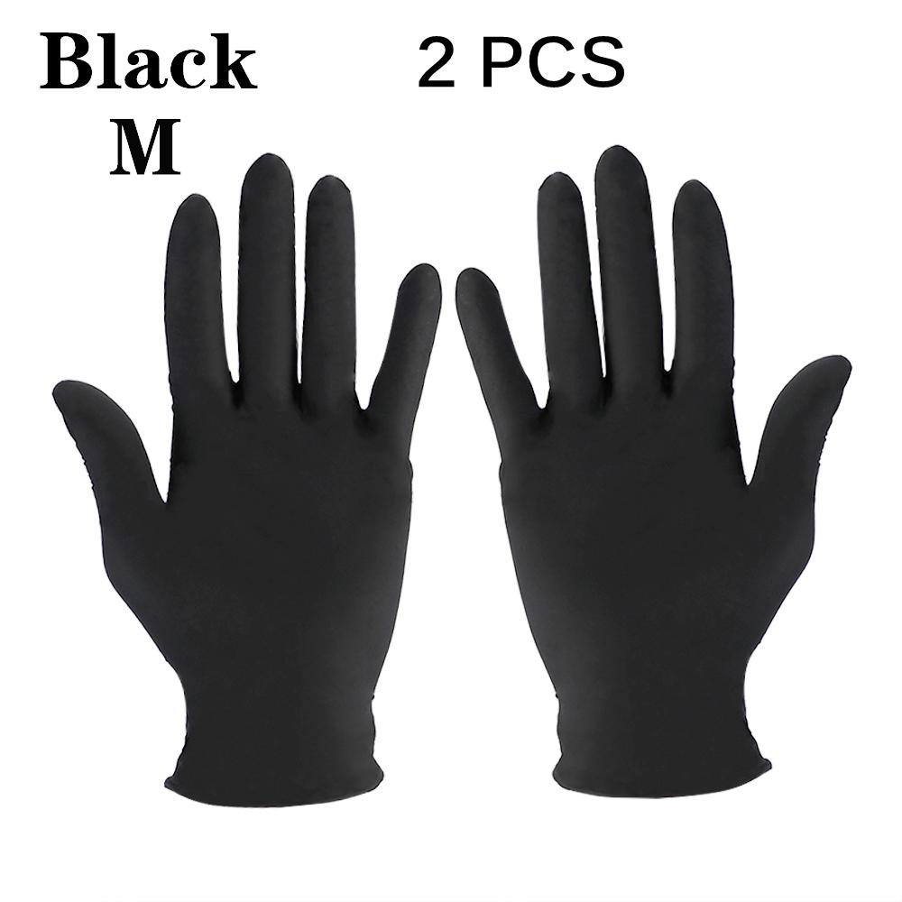 2pcs Disposable Nitrile Gloves Latex Home Food Laboratory Cleaning Gloves Rubber Gloves Protective Gloves: black M
