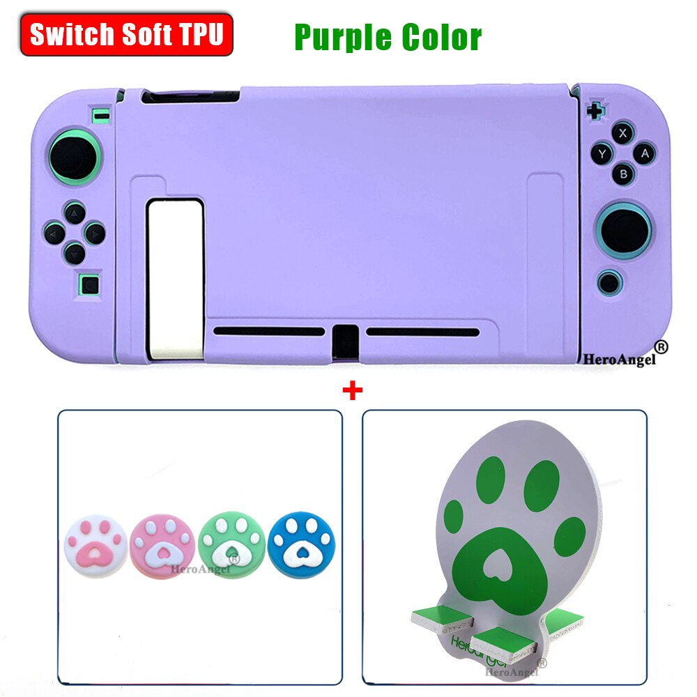 Newest NS Switch Pure Protective Cover Case Colorful Cute Soft TPU Cover Back Shell For Nintendos Switch NS Game Console Accesso: Purple 3in1