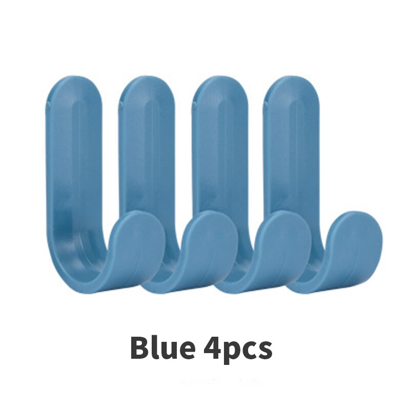 4pcs/set Towel Hooks Plastic Door Hangers Self Adhesive Wall Hangers Hat Racks Keys Hanger Home Decor Organizer Storage: blue
