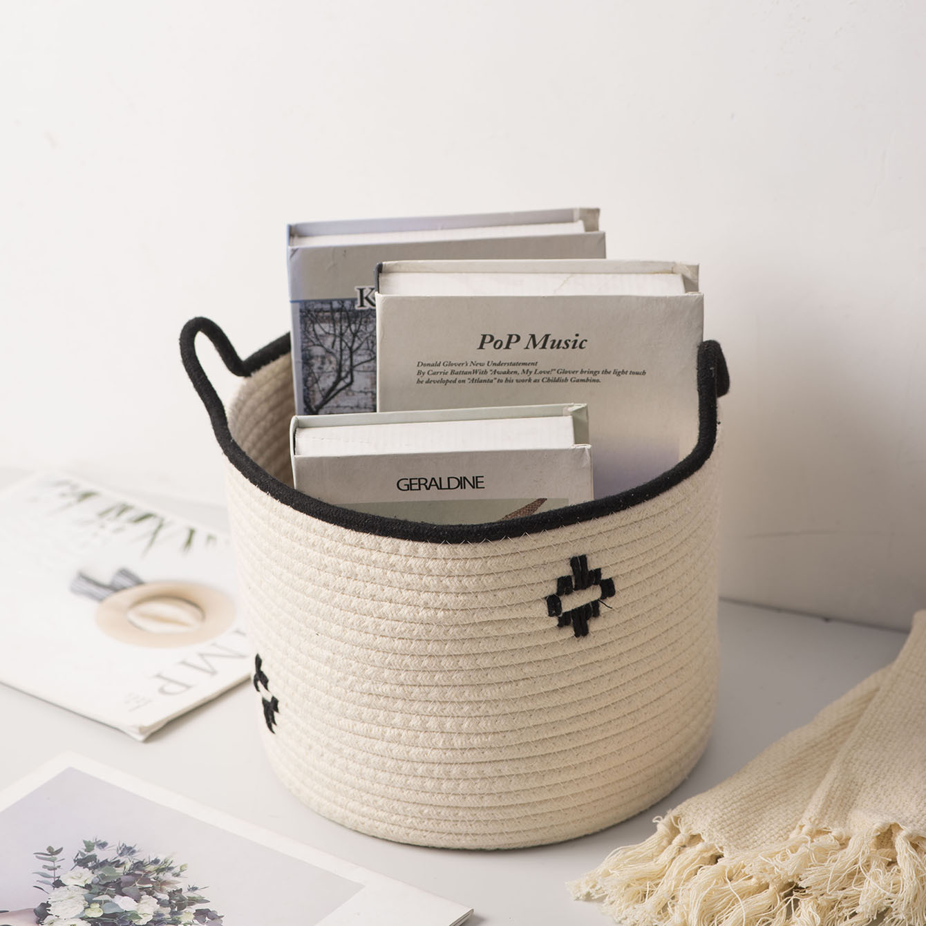 Eenvoudige katoenen en linnen touw opbergmand thuis kleding opbergmand woonkamer speelgoed opslag vuile kleren mand