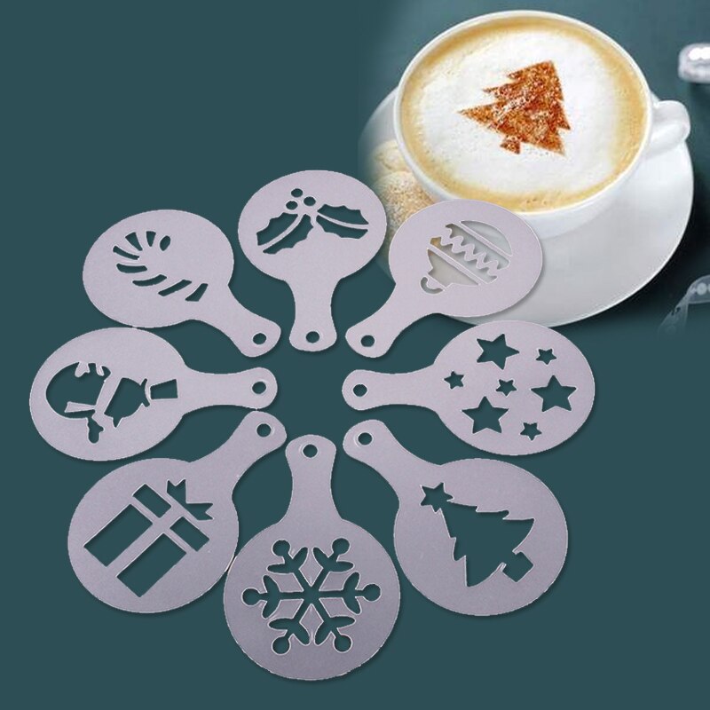 8pcsPcs/set Plastic Frothing Coffee Pitcher Pull Flower Template Mold Barista Stencils Decorating Tool Art Milk Froth Cappuccino