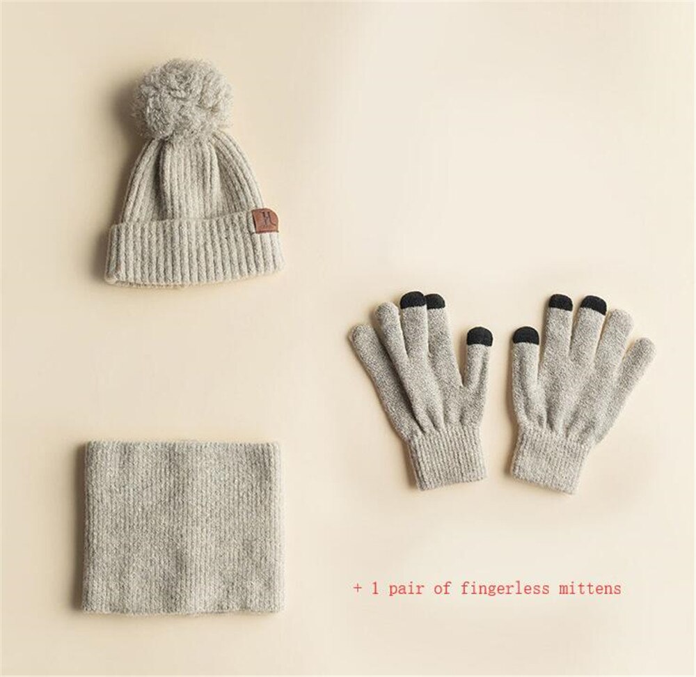 Conjunto de guantes de sombrero con bufanda tejida para mujer, guantes sin dedos para mujer, juego de bufanda Rosa Marled Infinity