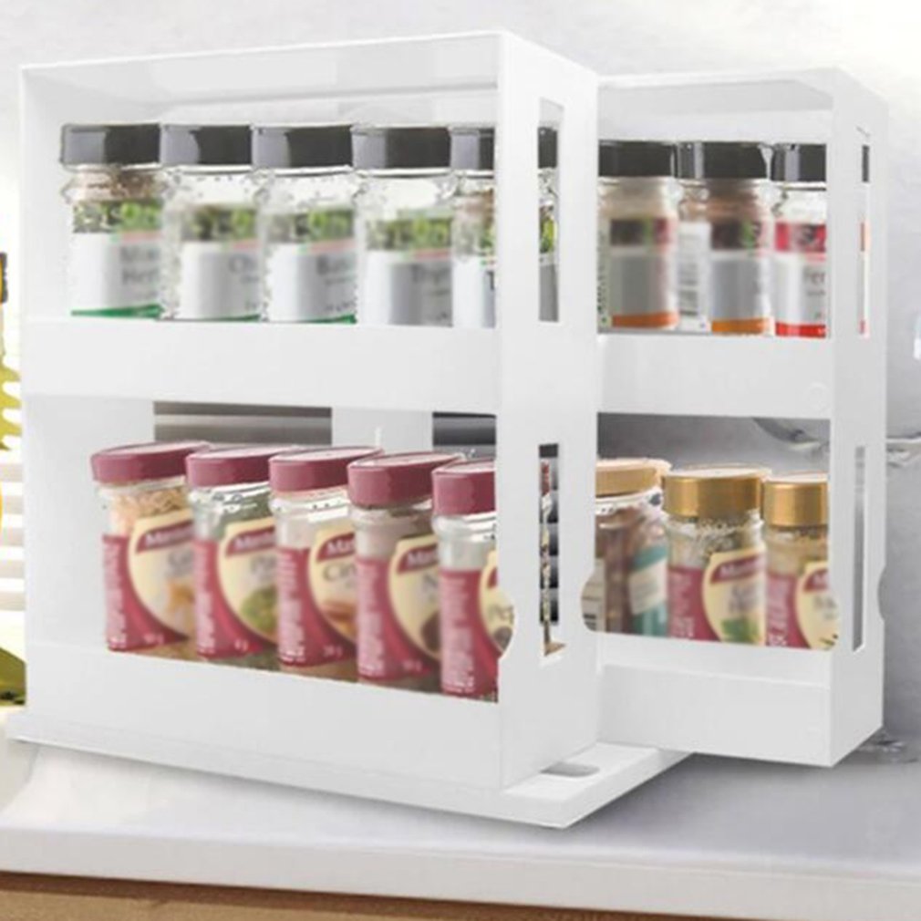 Practical Universal Spice Jar Rack Shelf Stackable 2 Layer Seasoning Organizer Rack Pantry Pan Organizer Home Kitchen Shelving