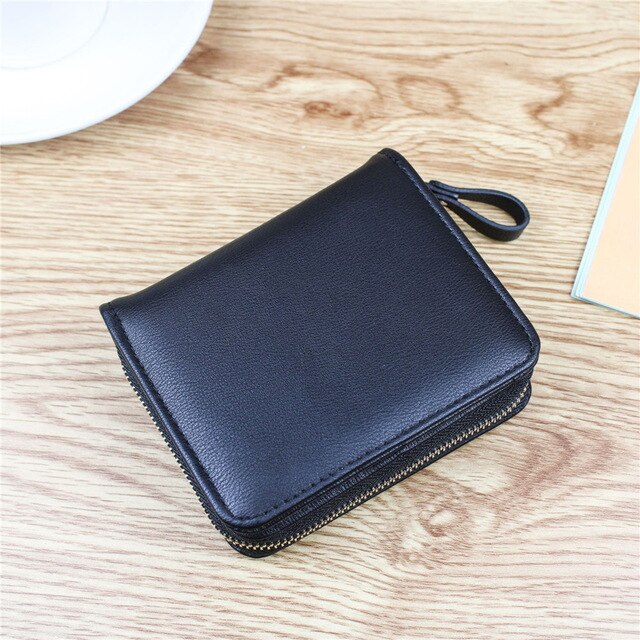 Women Wallet Pu Leather Purse Women Bifold Wallets Mini Cards Holders Zipper Wallets Pocket Coin Retro Purse: Black