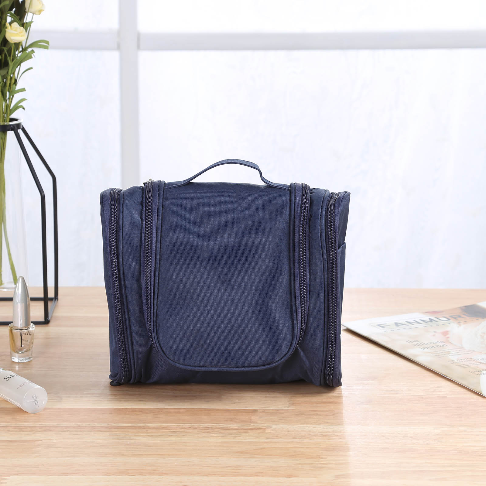 Hangende was- en toilettassen, opbergzakken, draagbaar, waterdicht, met haak, meerdere zakken, reistas, grote capaciteit, make-uptas, unisex: Marine