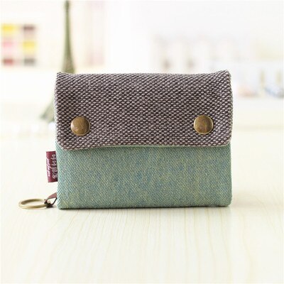 Cute Three Layer Folded Manual Canvas Wallet Bag With Multi Card Holder Multifunction Coin Purse: Gray Green
