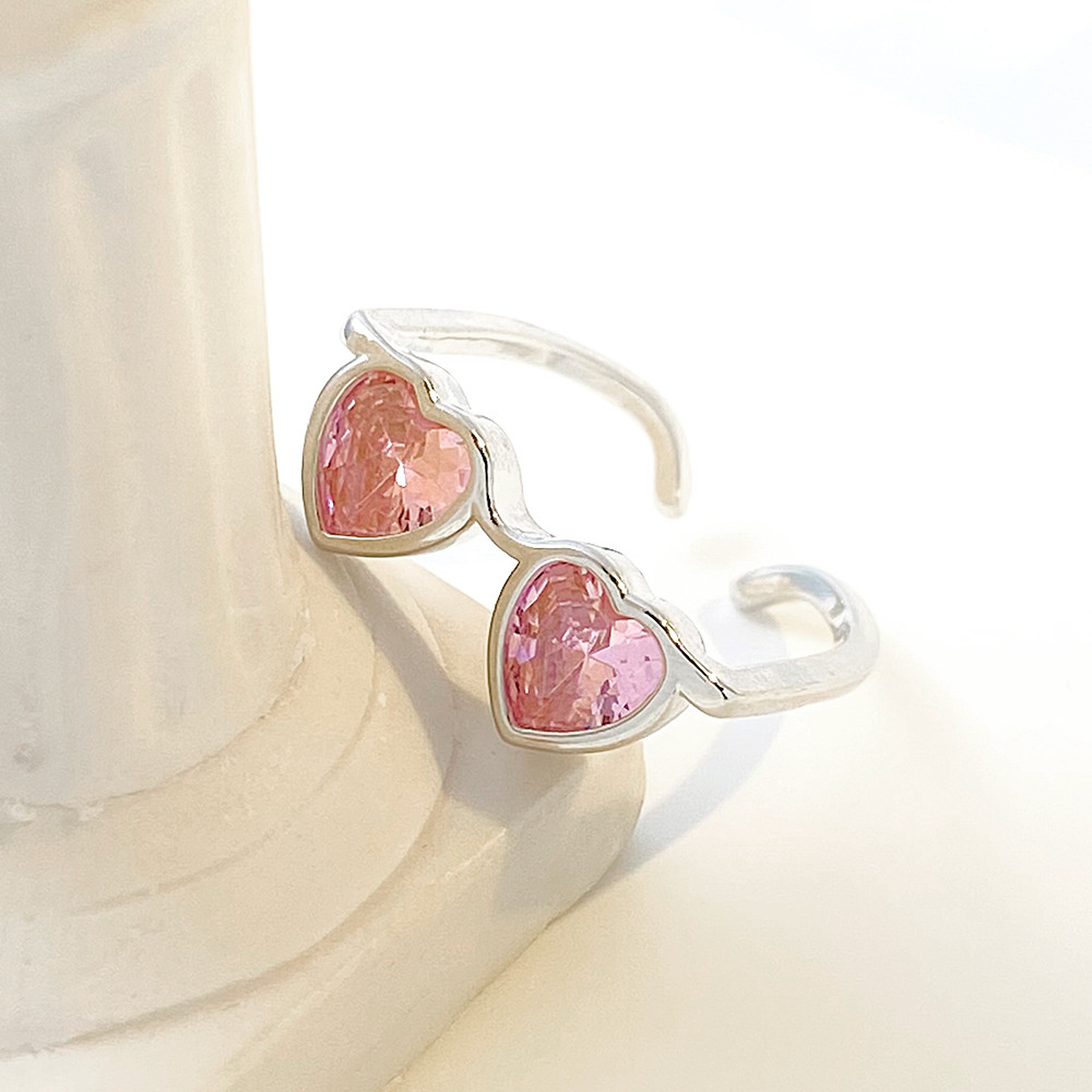 Schattige Roze Hartvormige Bril Ring Voor Vrouwen Mode Ingelegd Zirkoon Bril Verstelbare Ringen Sieraden Paar Items 2023