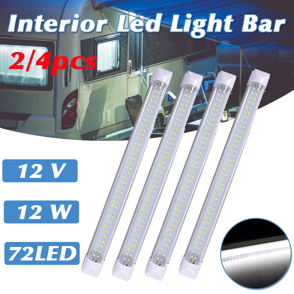 4Pcs 72 LED Interior Lights Strip Light Bar Car Interior Lamp with On/Off Switch For Truck Trailer Caravan Touring Camper Boat