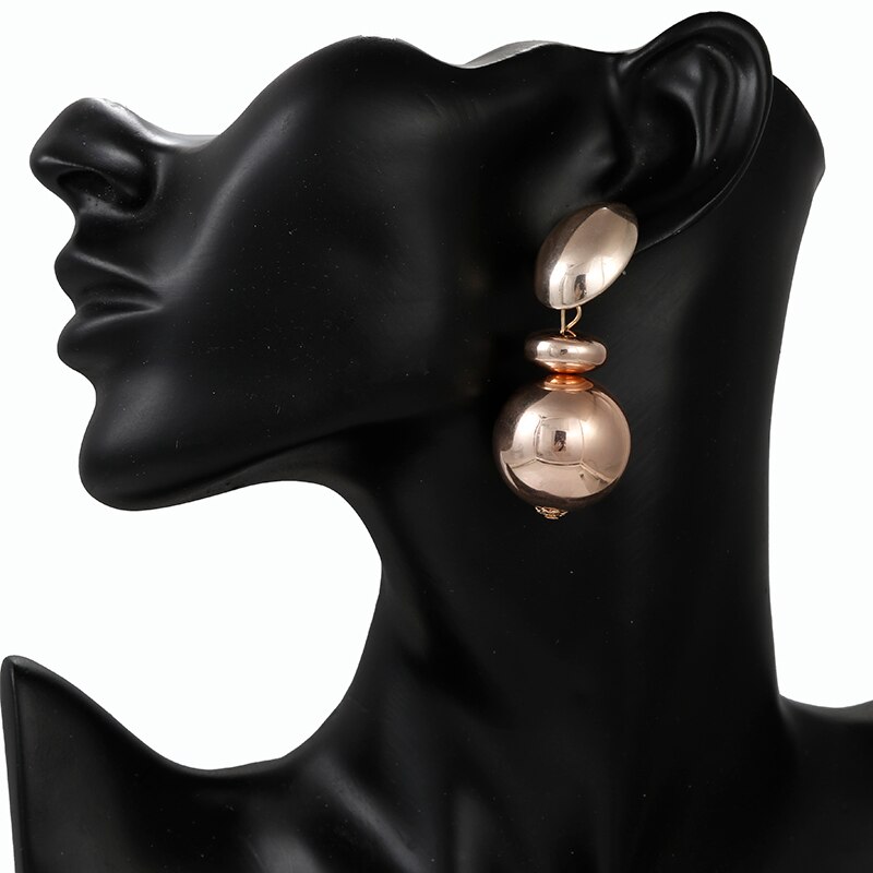 AENSOA Punk Metal Ball Gold Color Big Earrings For Women Girl Statement Earrings Wedding Party Jewelry