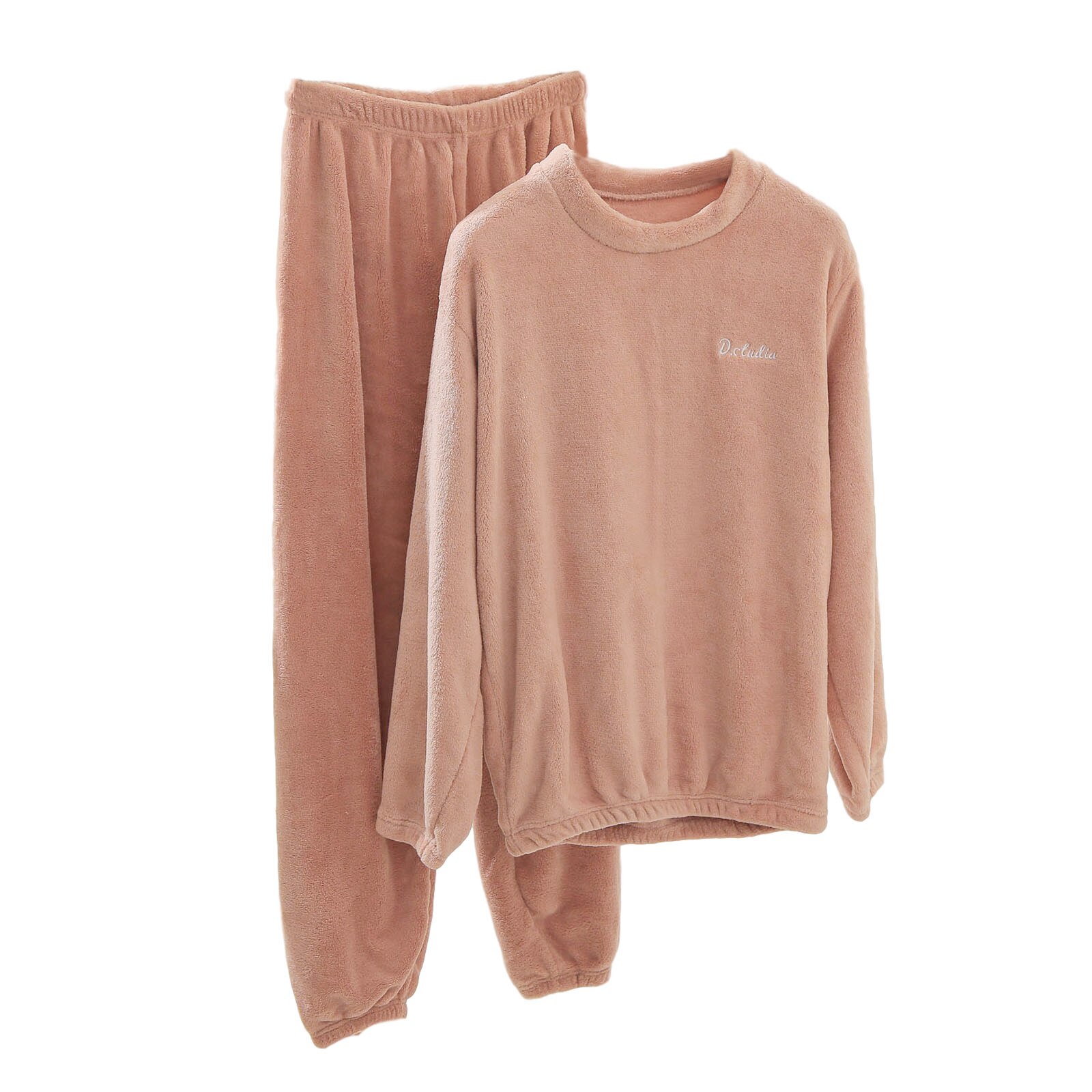 Winter Warm Sleepwear Women Solid Colors Coral Velvet Long Sleeve Round neck Pullover Tops Tracksuit Loose Pants Pajamas Set: PK