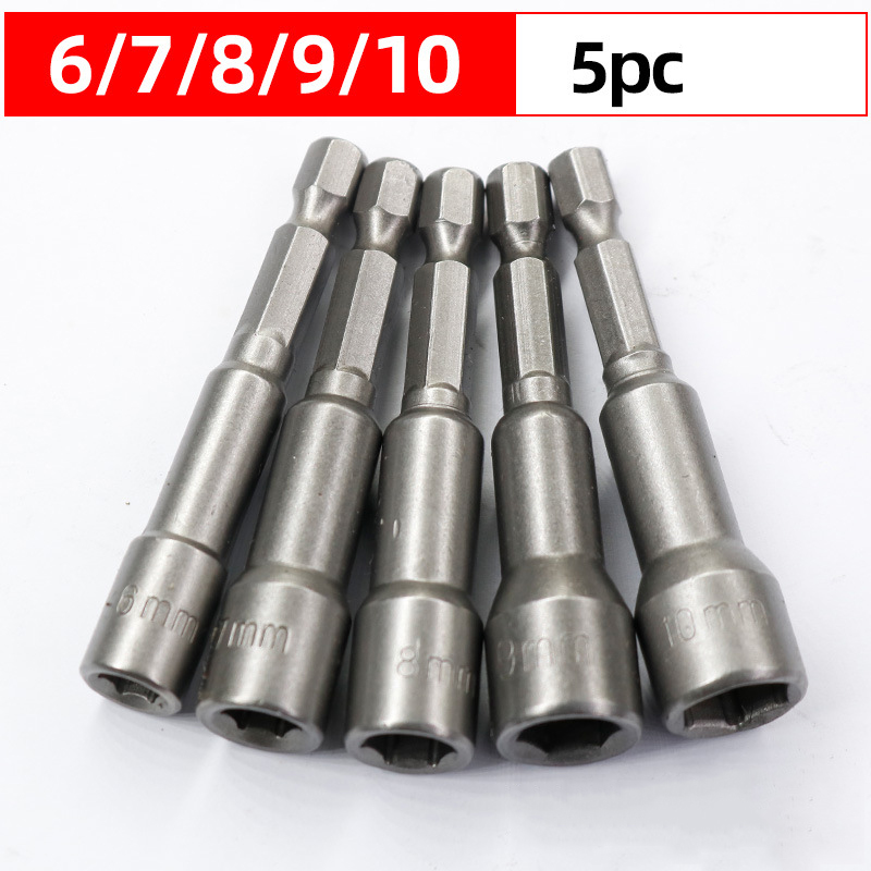 6mm-19mm støtskrutrekker magnetisk mutter skrutrekker 1/4 sekskantnøkler sett borebitsadapter for kraftbor slagdrivere socketsett: 6-10mm(5 stk)