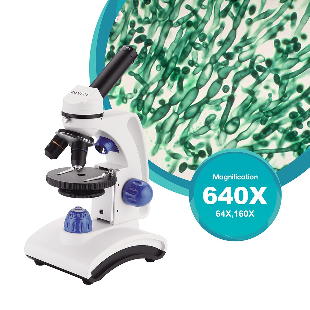 AOMEKIE Biological Microscope 64-640X Compound Monocular Microscopes with Slides Dual Led for Kids Students