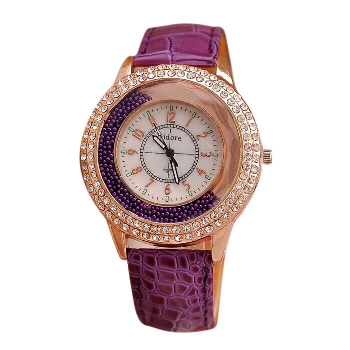 Runer Vrouwen Strass Horloge luxe Lederen vrouwen Horloges Vrouwen Jurk Horloge armband horloge vrouwen: purple