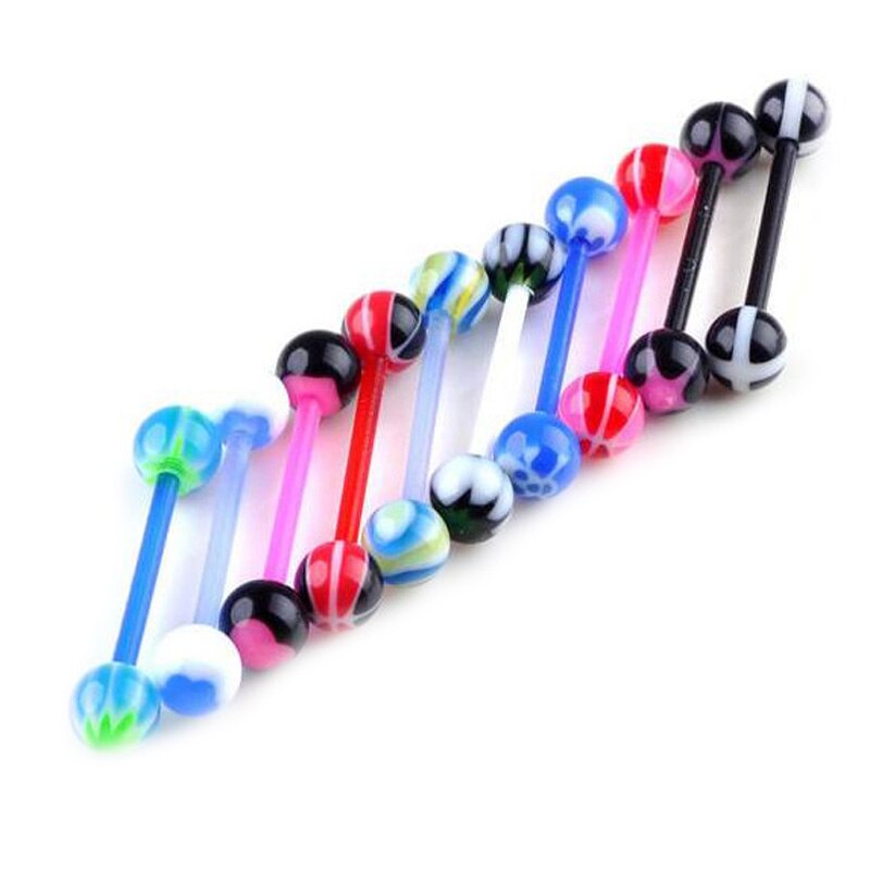 50pcs Mixed Ball Tongue Ring Navel Nipple Barbell Rings Bars Body Jewelry Piercing HSJ88