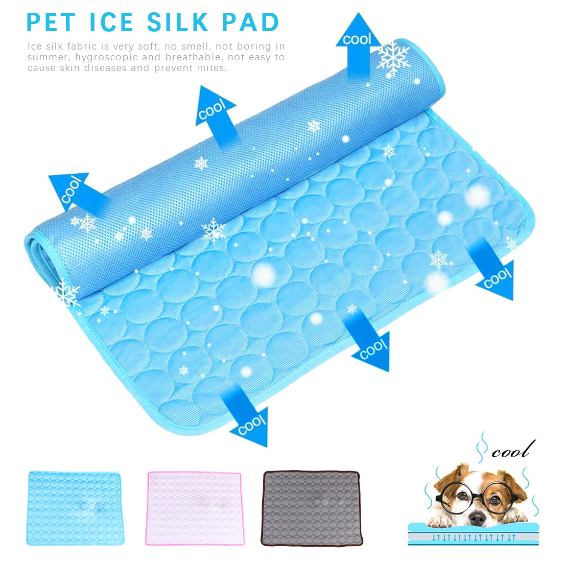 Summer Dog Mat Ice Pad 100*70CM Large Size Ice Silk Cool Pet Beds Sofa Dog Mat Cooling Cat Blanket Washable