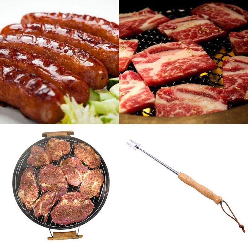 Stainless Steel Barbecue Fork Camping Campfire Fire Pit Accessories Dog Telescoping Roast Fork Sticks Skewers kitchen tools