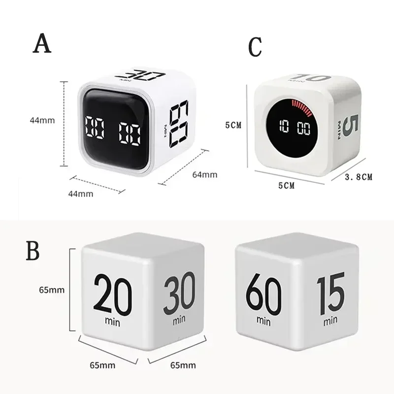 Productiviteit Kubus Timer Zwaartekrachtsensor Flipping LED-display 4 vooraf ingestelde tijd Dubbele modi Countdown Kookstudie Mini digitale timer