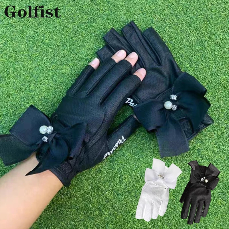 Gofist 1 Paar Golfhandschuhe für Damen, linke und rechte Hände, rutschfeste Sporthandschuhe mit Schleife, elegante, atmungsaktive Fäustlinge für Höhle Damen